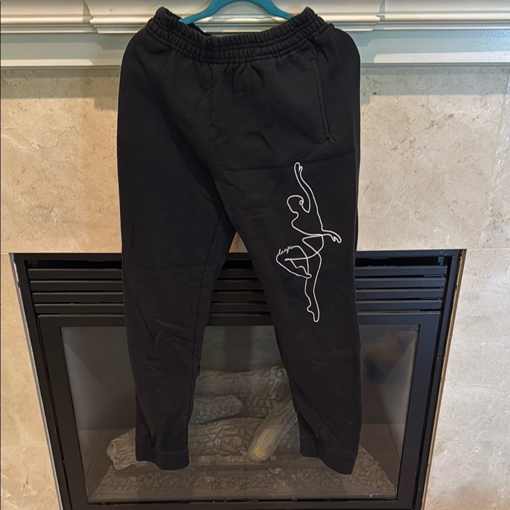 Chic Black Joggers with White Dancer Design